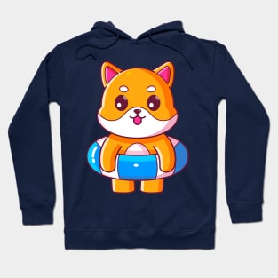 Cute shiba inu with swimming ring summer vacation Hoodie